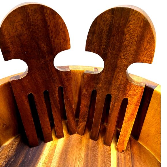 'Arthur Court' Large Wooden Salad Serving Bowl w/Salad Serving Utensils - Picture 4 of 7